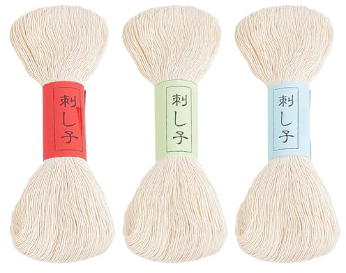 FREEBLOSS 300 m Sashiko Garn 3 Stränge 100% Baumwollkordel Japanisches Quilting Und Sticken Zum Handnähen Dicker Für Japanische Stickutensilien Sticktwist