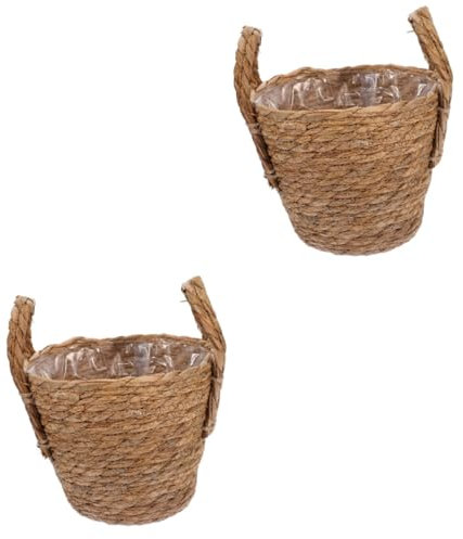 INOOMP 2stücke Vintage Seegras Blumentopf Handgewebter Indoor Blumentopf Multifunktionale Aufbewahrung Mit Wasserdichter Membran Für Blumen Und Sukkulenten