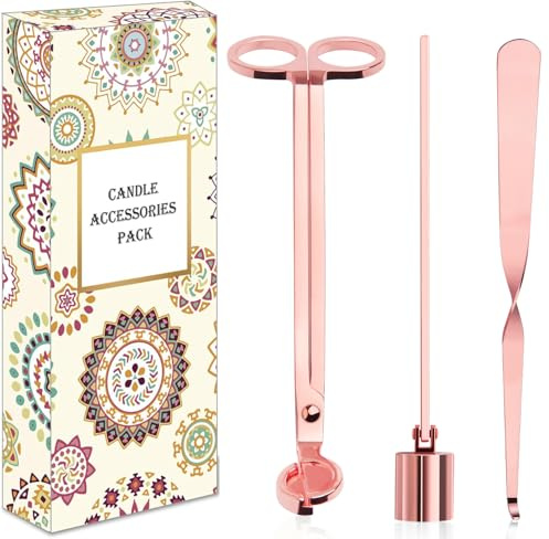 burtok 3-IN-1 Kerzenzubehör Set – Elegantes Edelstahl-Kerzenpflegewerkzeug mit Kerzenlöscher, Dochtschere und Dochtzieher, Kerzenliebhaber (Roségold)