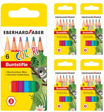 EBERHARD FABER 599029 - Buntstifte Set 5 x 6 Farbstifte, hexagonal Form, bruchsicher, Malstifte für Kinder