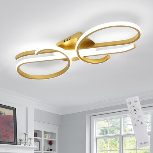 DELIPOP Guld LED-taklampa, dimbar LED-taklampa med fjärrkontroll 3 000 K - 6 500 K för sovrum, kök, balkong, korridor