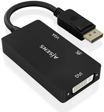 AISENS - A125-0861 - Conversor DISPLAYPORT V1.2 A VGA/DVI/HDMI, Dp 1.2/M-VGA/H-DVI/H-HDMI/H 4K, Negro, 15Cm