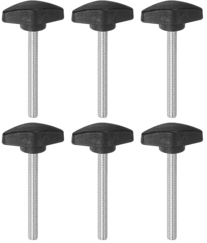 QUARKZMAN 6 Stück Rändelschraube Flügelschrauben Kunststoff T-Flügelknöpfe M6 x 60 mm Metrische männliche Gewindestifte T-Kopf Kunststoffknöpfe Daumenschraube, Schwarz