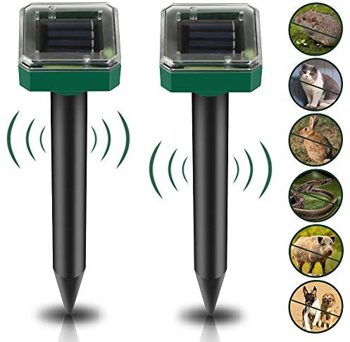2 x Repellente solare talpa: repellente per roditori solare, impermeabile IP65 repellente per gatti all'aperto e ultrasuoni anti talpa per respingere, lotta
