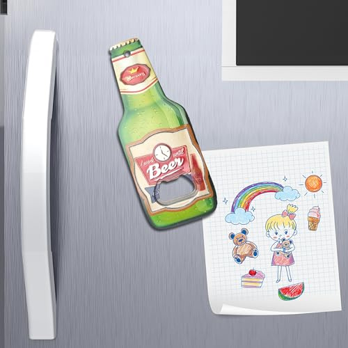 Beer Bottle Opener with Magnet - 5.5 Design for Crown Caps - Fridge or Wall Bottle Opener for Home, Kitchen, Bar and Original Gift (WORK)
