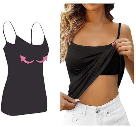MUNSKT Damen Baumwolle Tank Top mit Integriertem BH, Verstellbarer Spaghettiträger, BH Hemd mit Bügel, Nahtloses Design, Schlaffreundlich & Atmungsaktiv für Täglichen Komfort