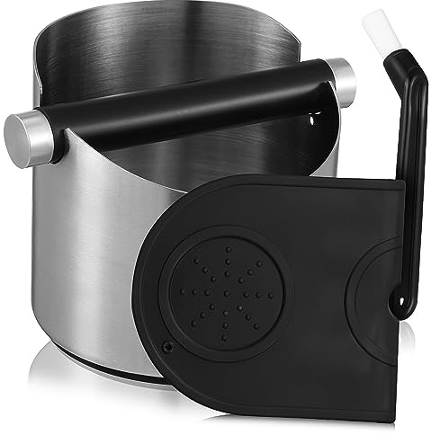 HOLIDYOYO 1satz Edelstahl Kaffeesatzbehälter Mit Rutschfester Unterlage Und Reinigungsbürste Praktisches Zubehör Für Espresso-zubereitung Für Saubere Kaffeeküche