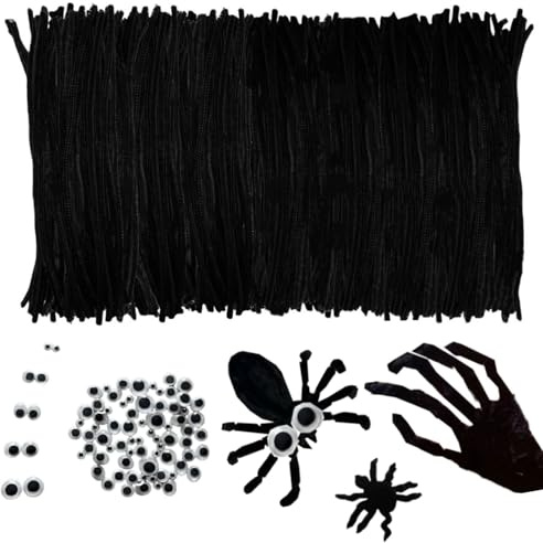 LGIFUTMAX 450 Stück 300 Pfeifenputzer zum Basteln Schwarz Pfeifenreiniger Chenilledraht 30cm,150 Selbstklebende Wackelaugen,Pipe Cleaner für DIY Projekte und Basteldeko für Kinder