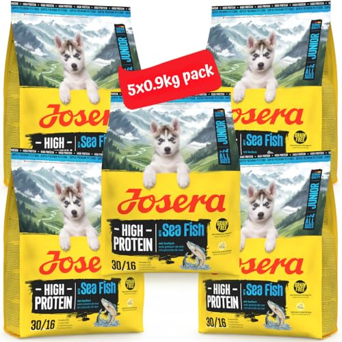 JOSERA High Protein Seefisch (5 x 900 g) | Junior | Premium Trockenfutter mit Lachs & Süßkartoffel für aktive Hunde ab der 6. Woche | getreidefrei & proteinreich | L-Carnitin & Taurin | 5er Pack