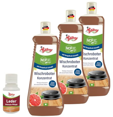 POLIBOY NCP Wischroboter Konzentrat - Bodenreiniger für Wischroboter & Saugroboter mit Wischfunktion - Schaumarmes Reinigungsmittel für versiegelte Böden - 3x 1L - inkl. Produktprobe - Made in Germany
