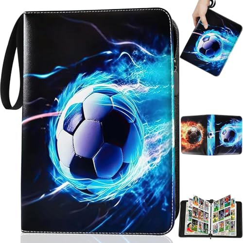 Abiemuce Fussball Karten Sammelalbum für bis zu 900 Karten Wasserdicht PU | 9 Fächer 50 Pcs Seite Tragbarer Sammelkarten Album mit Reißverschluss Sammelalbum Fußball Karten zum Sammeln und Tauschen