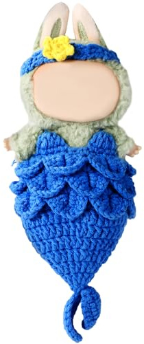 Lyreh Kleidungsset für Puppe, Gestricktes Meerjungfrau-Outfit mit Haarband Niedliches Kawaii Kostüm Zubehör für 17cm Puppen (Blau)