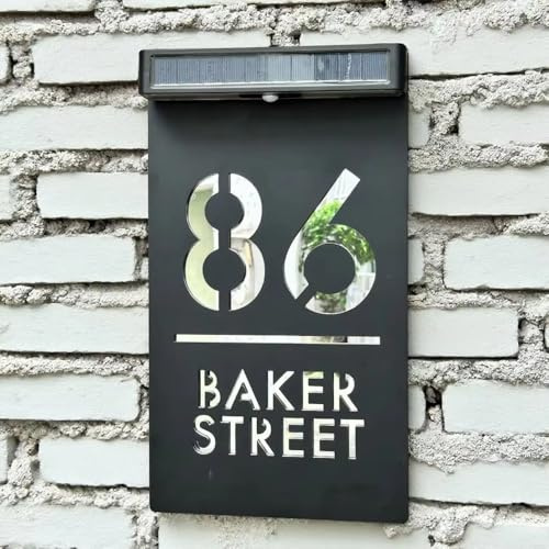 Plaque De Numéro De Maison Solaire Moderne Personnalisée Avec Nom De Rue - Plaque D'adresse En Acrylique Gravée En 3D Sur Mesure Pour Mur | 7 Couleurs | Décoration Intérieure | Éclairage LED