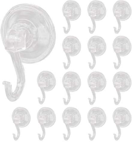 Rbleote Gancio a Ventosa 16 Pezzi, Ganci Ventosa Bagno Ventose con Gancio Riutilizzabile, Gancio a Ventosa Extra Forte, per Finestre, Vetro, Bagno, Cucina, Bagno (Tasparente)