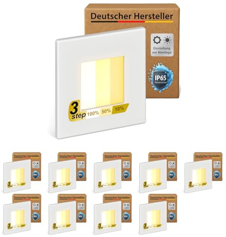 ledscom.de 10x LED Treppenlicht/Wandeinbauleuchte FEMA für innen und außen, eckig, 80 x 80mm, warmweiß
