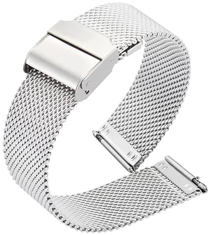 Ikruidy Correa de Metal 20mm 22mm Correas de Reloj de Malla de Acero Inoxidable Correas de Reloj de Malla Ajustables de Liberación Rápida con Doble Cerradura para Hombres y Mujeres
