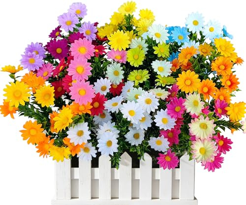 Jusdoja Künstliche Blumen Outdoor Wetterfest, 9 Bündel Kunstblumen wie Echt | Bunte Wildblumen als Balkonpflanzen für Draußen, Balkon, Balkonkasten, Garten. im Sommer Herbst