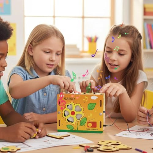 DIY Mini Radio Educational Toy Kit, Wooden 3D-Puzzle Build FM Radio Electronic Circuits Set, Kids Educational R-adio, Build A Radios Kit Wood Radios Interactive Building Toys