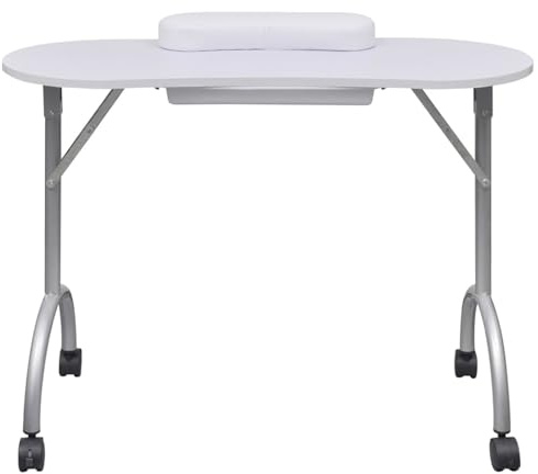 Gecheer Tavolo pieghevole per manicure con rotelle, bianco, per estetiste e saloni