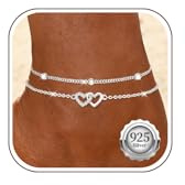 Nelytiya Fussketten Für Frauen Silber 925 Doppelte Herz Fußkettchen | Wasserdicht,mehrschichtig,Sommer,Strand,anlaufbeständig,hypoallergen,verstellbar,Geschenk