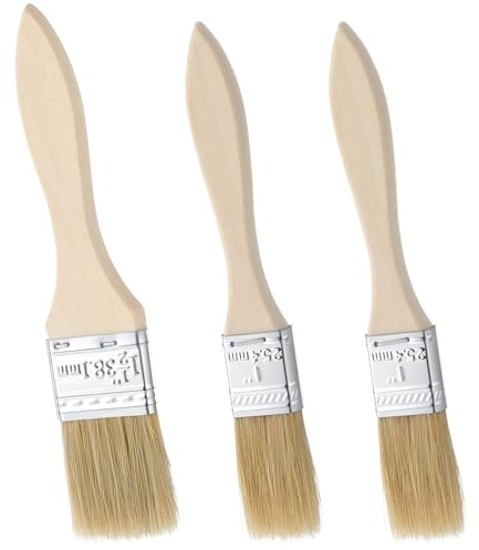 TIESOME 3 Pcs Natural Bristle Pastry Brush, Basting Brush for Baking, Cooking & Grilling, Wood Handle Sauce Brushes for Oil, Butter, Marinade (Wood, 6.89-7.48 Inch)