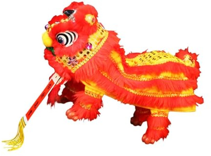 KIXZSAZ Chinesische Löwen Marionette mit Schnur, robuste Puppe, Geschenk für Kinder, fröhliche Dekoration für Neujahrsfeiern, handgefertigte Dekoration für Frauen, Männer, Gelb Rot, 38 x 20 cm
