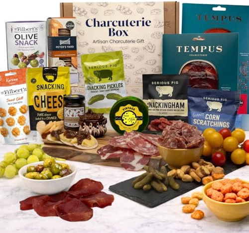 Charcuterie Gift Box Hamper, Meat & Cheese Gift Set with British Bresaola, 3 Meat Selection, Vintage Cheddar & 8 Other Gourmet Snacks, Food Hamper Gift for Men & Women, Unique Gift Idea