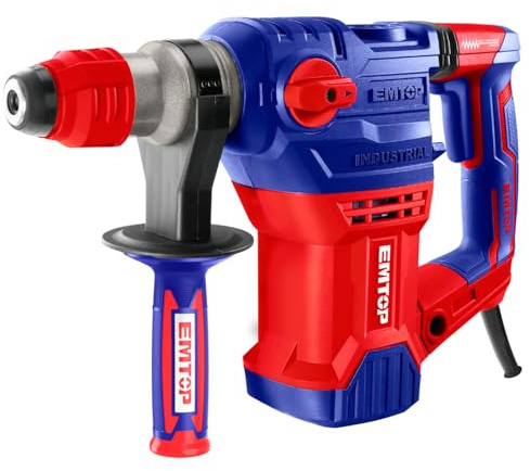 EMTOP - Martillo percutor SDS Plus | 1500 W | 220-240 V | 50/60 HZ | 850 RPM | 4400 BPM | 5,5 J | Ø 32 MM | Perforación Máxima 13 MM | ELÉCTRICO con Cable | NO a batería | Diseño Robusto