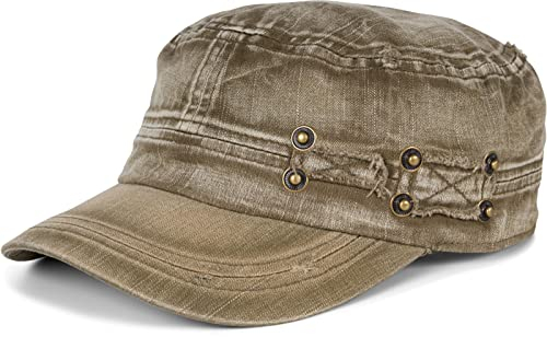 styleBREAKER Unisex Military Cap im Destroyed Vintage Look | verstellbares Army Cap aus Baumwolle | Used Look Schirmmütze für Herren und Damen, Farbe:Oliv-Braun