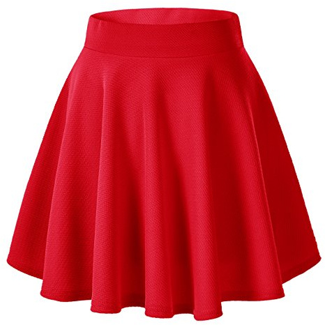 Urban Coco Mini Jupe Patineuse évasée Basique pour Femme, décontractée et Passe-Partout, Tissu élastique, Rouge, Taille XL