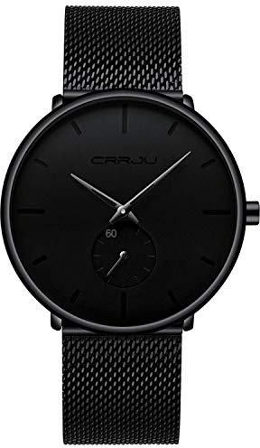 Mens Watches Ultra-thin Minimalist Waterproof-Fashion Wrist Watch for Men Unisex Dress with Stainless Steel Mesh Band-Black Hands