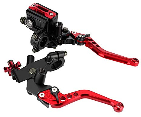 EBTOOLS Modifica Moto 7/8 22mm Leva Freno e Frizione Idraulica Coppia Sinistra e Destra Serbatoio in Metallo Adatto per la Maggior parte Moto(Rosso)
