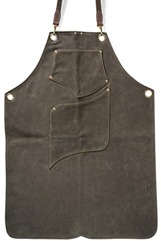 Angus Stoke Tablier de barbecue en cuir de qualité supérieure - Coupe unique - Vintage - Pour barbecue et cuisine - Archie, vert foncé, L-XL