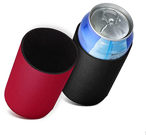 kwmobile Fundas de Neopreno compatibles con 330ml / 355ml Lata -2X Cubierta enfriadora de latas Cerveza refresco Negro/Rojo