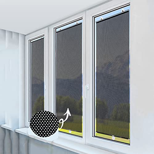 Saugnapf-Fensterschirm schwarzer Tupfenstil,Wärmeisolierung Fensterrollo Rollo,Verdunkelungsvorhänge,verstellbare TemporäRe Jalousien einziehbar,Für Balkon,Badezimmer,Küche,Büro,Auto (50x125cm)