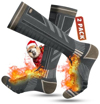 Rahhint Skisocken aus Merinowolle Thermosocken Wintersocken Warme Kniestrümpfe Kompressions Snowboardsocken, Kniehohe, Dicke für Kaltes Wetter, für Herren und Damen, Größe 35-5，2 Paar