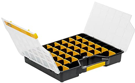 PROREGAL SuperSparSet 5x Sortimentskasten EuroPlus Basic | HxBxT 7,2x46,5x37,5cm | Schwarz-Transparent-Gelb | Sortimentskasten, Kleinteilemagazin, Sortierbox, Werkzeugkasten