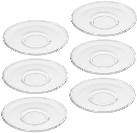 Didiseaon Soucoupe en Verre Lot de 6, Assiette Ronde Transparente | Tasse à Café en Verre, pour Salons de Thé et Hôtels, Usage Pratique, Finition Soignée