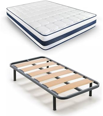 HOGAR24 ES | Cama Completa | Somier Lama Ancha + Colchón Viscoelástico MultiCare Class | Incluye Juego de Patas Roscadas de 25 cm | Medidas: 105x180 cm
