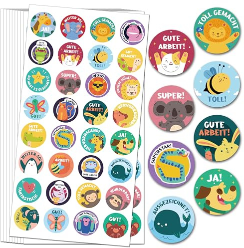 BIROYAL 1600 Tier Belohnungsaufkleber, Motivationssticker, 50 Blatt, 25mm | 32 Muster, Selbstklebende Sticker Lehrer, Deutsch Belohnungssticker, Reward Stickers, Sticker Tiere für Lehrerbedarf