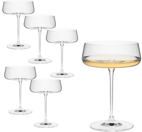 Rona Champagner Schalen groß 6 Gläser Set Serie Mode, Prosecco Cocktail Glas mit moderner und markanter Form, spülmaschinenfest, Premiumqualität