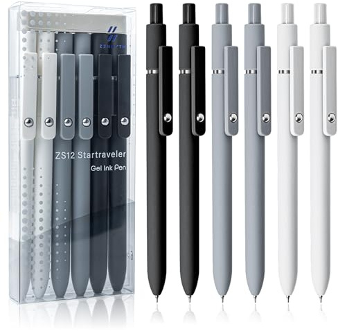 UIXJODO 6 Pcs Gel Pens 0.5mm Quick Dry Black Ink Pens Fine Point Smooth Writing Pen, Cute Office and School Supplies Gifts for Women Teacher Students (6 Pcs Black White Grey Silver)
