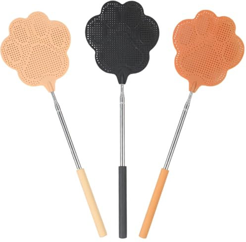 3 Pièces Tapette à Mouches, Extensible à Mouche, Tapette à Mouches Manuelle Avec Poignée Télescopique en Acier Inoxydable pour Intérieur Jardin Moustiques Insectes