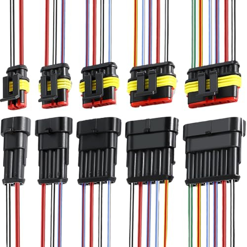 Aiqeer 5 Set Coche Impermeable Electrico Cable Conectores con 16 AWG Precableado, Kit de Enchufe y Clavija de Conector Electrico Impermeable Coche (2 Pin, 3 Pin, 4 Pin, 5 Pin, 6 Pin)