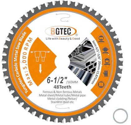 Lama Per Sega Circolare TCT Dics,165 mm x 20/15.875 mm x 48T Disco per Metallo Ferro Acciaio Inox BGTEC
