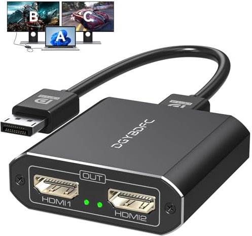 DGYBDFC Adattatore da Displayport a doppio HDMI 1 In 2 Out Dual 4K60Hz Extend/Copy DP 1.2 a 2 HDMI Splitter per Due Monitor Supporta Modalità SST/MST (MacOS Supporta Solo la Modalità SST)