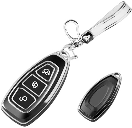 SKTU Auto Schlüsselhülle für Ford Fiesta MK8 Focus MK4 Kuga MK3 PUMA TPU Autoschlüssel Hülle Schwarz