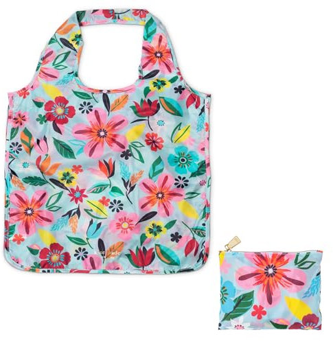 kate spade new york Reusable Produce Bags, Shopping Tote with Zipper Storage Pouch, Lightweight Foldable Grocery Bag, Safari Floral, Safari Floral