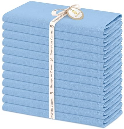 Showgeous 12 Packungen Servietten aus Baumwolle und Leinen, 40 x 40 cm, Servietten aus Baumwoll-Leinen, waschbar und wiederverwendbar, Abendessen für Hochzeit und Partys (blau)