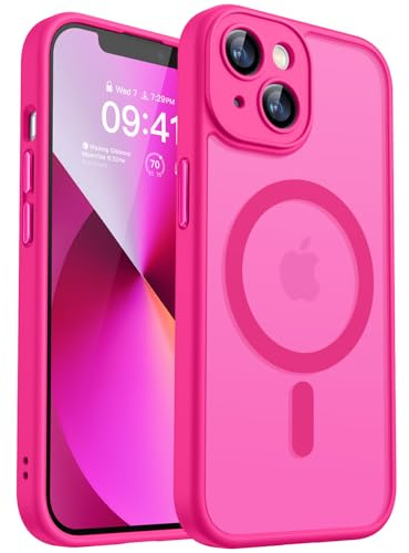 CANSHN für iPhone 13 Mini Hülle mit Kameraschutz, Leuchtend Rosa